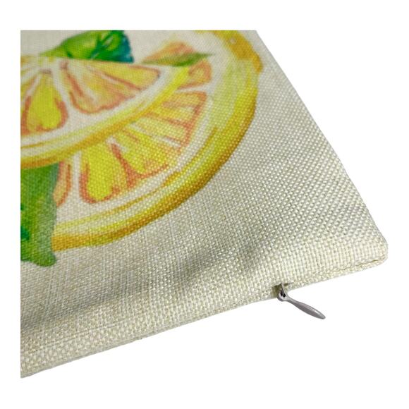 Lemon PILLOW COVER 17x17 "Squeeze The Day" Burlap Zipper Throw Pillow Case NWOT - Picture 2 of 3